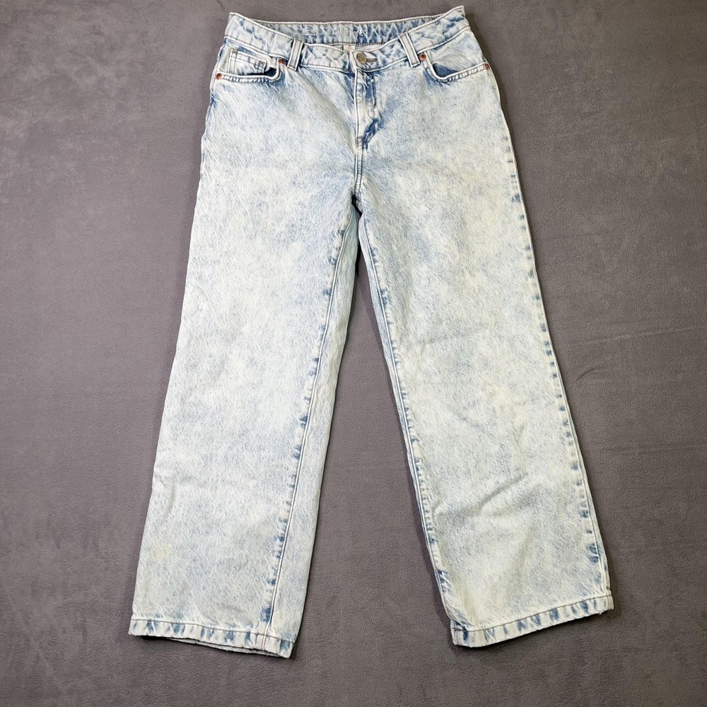 Cat & Jack Jeans Girls 14 Wide Leg Acid Wash Blue High Rise Zip Fly Denim Pants